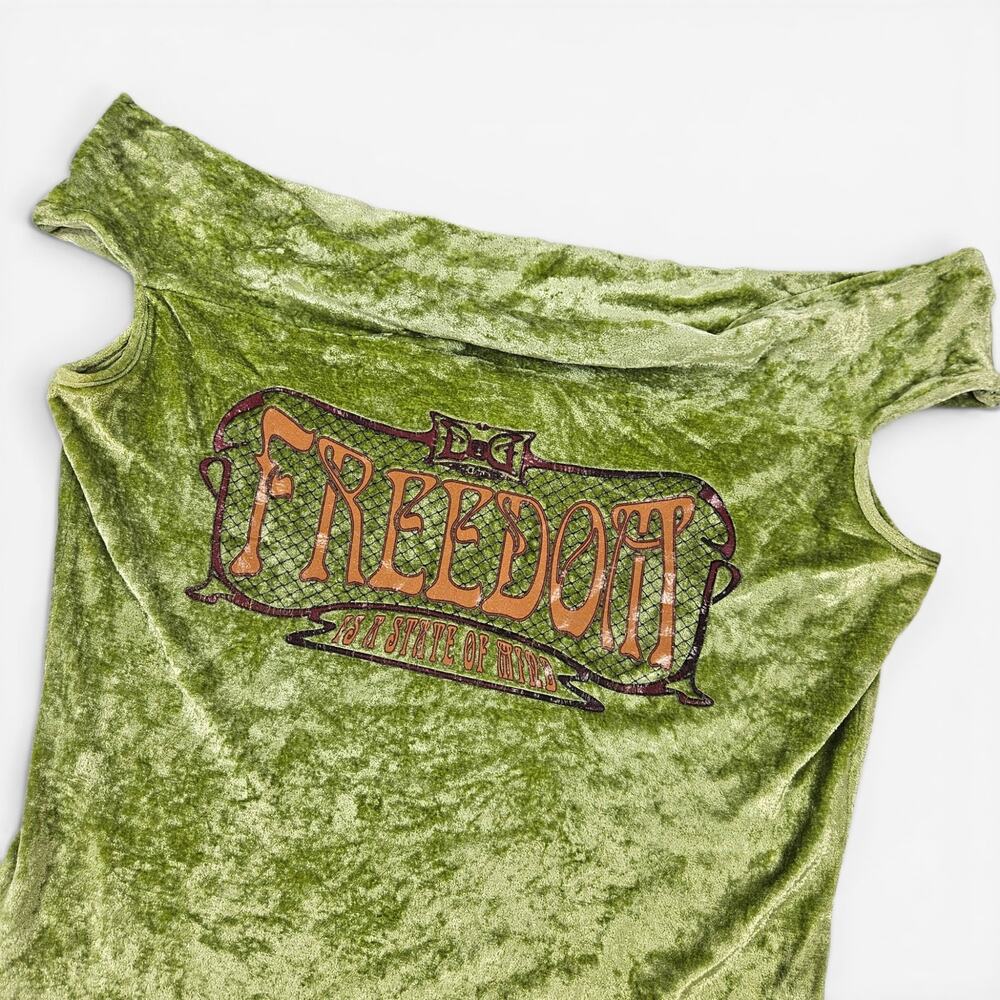 Y2k D&G Crushed Velvet 'Freedom' Off-Shoulder Top - Medium - Picture 3 of 8